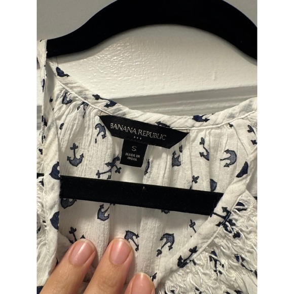 Banana Republic Womens Small White Navy Blue Anchor Print Halter Tank Top Blouse - Picture 3 of 3